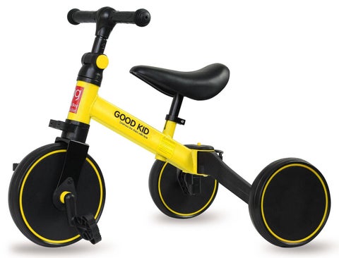 4 in 1 Kids Balance Bike Tricycles for 1.5-5-Year-Old Toddlers Trike with Adjustable Seat Indoor or Outdoor Boys and Girls Kids' First Birthday Gifts Yellow