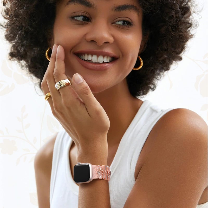 DaQin Flower Engraved Band Compatible with Apple Watch Bands for Women 40mm 38mm 41mm 42mm, Soft Silicone Strap With Dressy Decorative Apple Watch Charms for iWatch Series 11 10 9 8 7 6 5 4 3 2 1 SE - Image 2