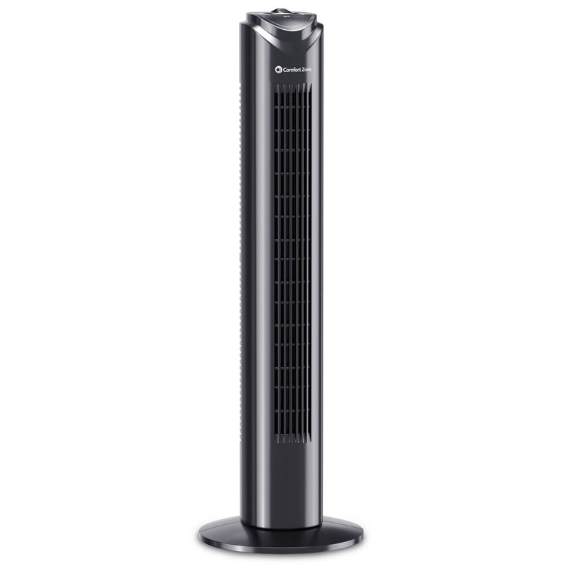 Comfort Zone Tower Fan for Bedroom 32 inch 3 Speeds 90 Oscillation Bladeless Indoor Fan Built in Carry Handle Portable Stand Fan Black