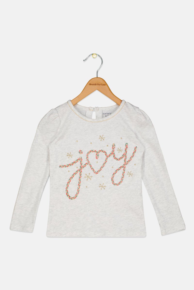 carter's Kids Girl Textured Long Sleeve Top, Grey Combo - Image 1