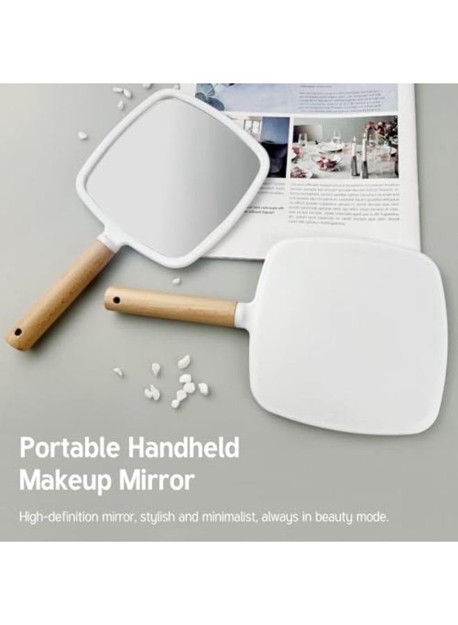 Jaasuee Portable Handheld Mirror with Wooden Handle for Makeup and Shaving Cute Small Travel Mirror with Hanging Hole SingleSided Square Vanity Mirror for Men and Women - Image 3