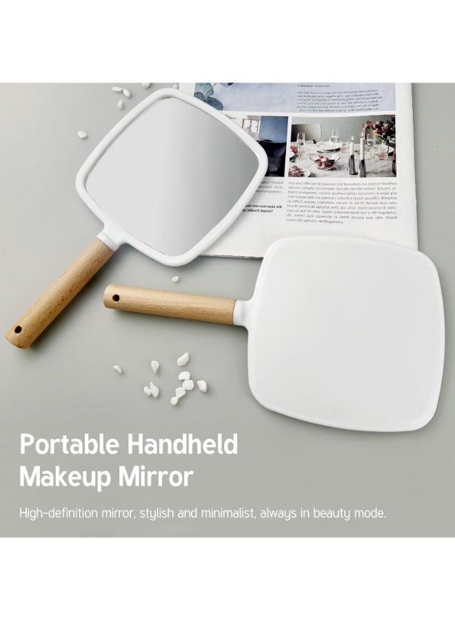 Jaasuee Portable Handheld Mirror with Wooden Handle for Makeup and Shaving Cute Small Travel Mirror with Hanging Hole SingleSided Square Vanity Mirror for Men and Women - Image 4