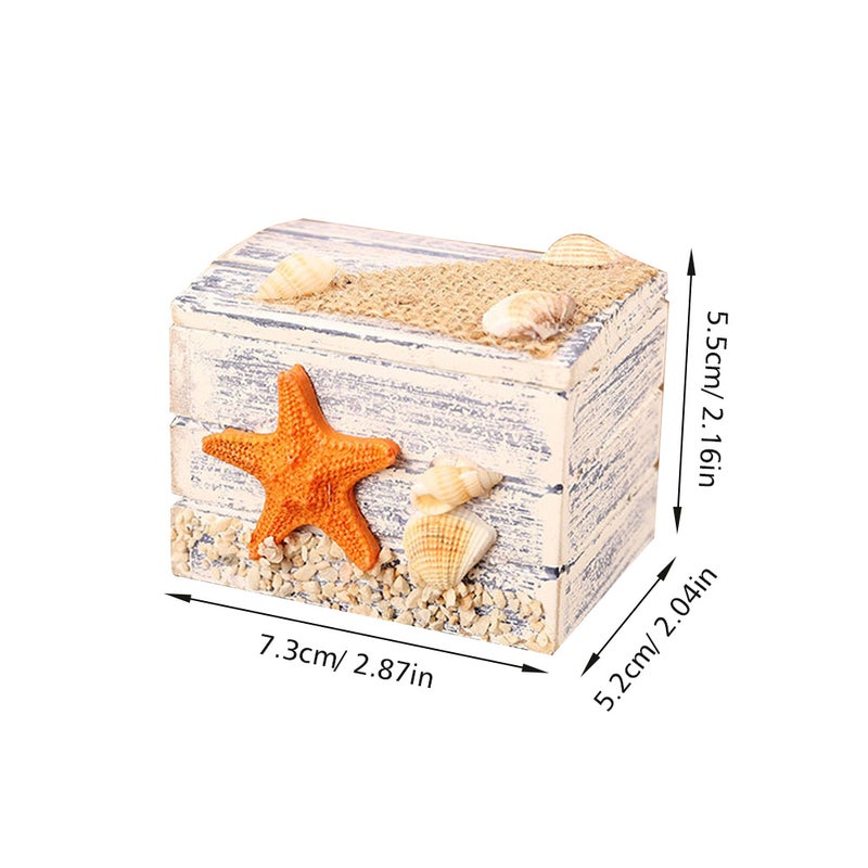 Mediterranean Wooden Storage Box Treasure Storage Nautical Decoraiton Desktop Wooden Box Jewelry Sundries Case Organizer Gift Box Candy Box (Sea Star Pattern) - Image 2
