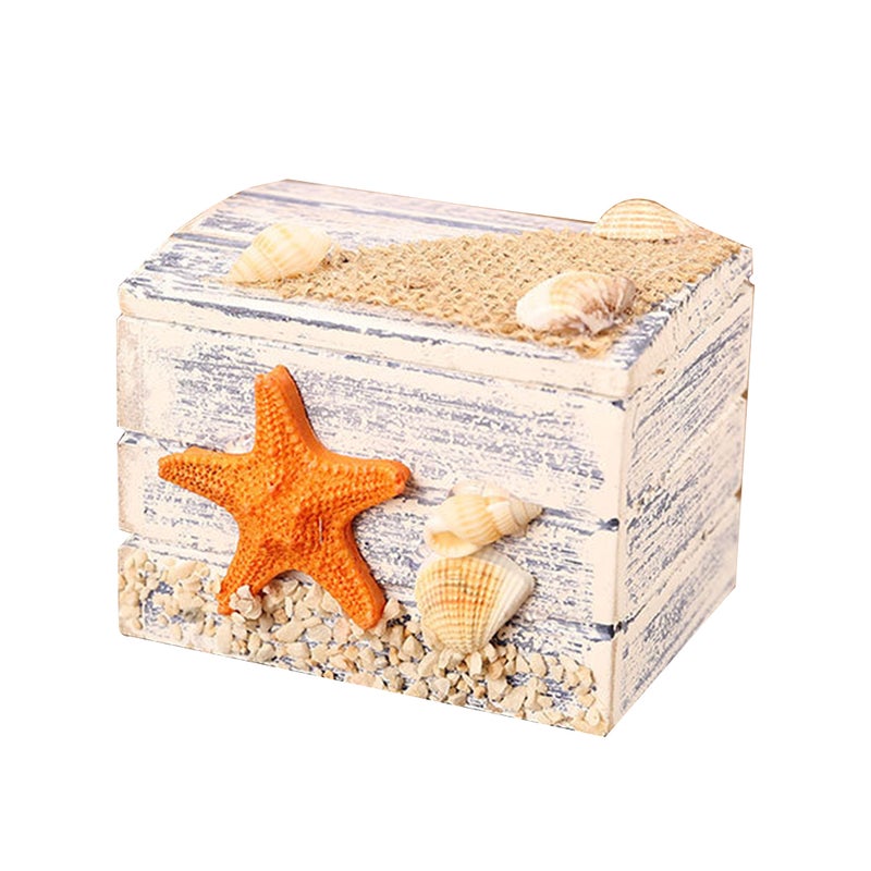 Mediterranean Wooden Storage Box Treasure Storage Nautical Decoraiton Desktop Wooden Box Jewelry Sundries Case Organizer Gift Box Candy Box (Sea Star Pattern) - Image 1