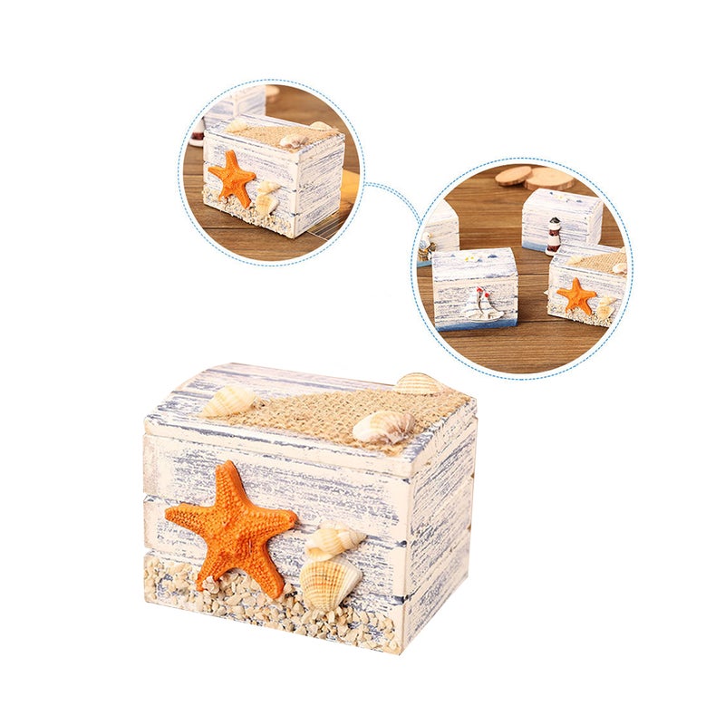 Mediterranean Wooden Storage Box Treasure Storage Nautical Decoraiton Desktop Wooden Box Jewelry Sundries Case Organizer Gift Box Candy Box (Sea Star Pattern) - Image 4