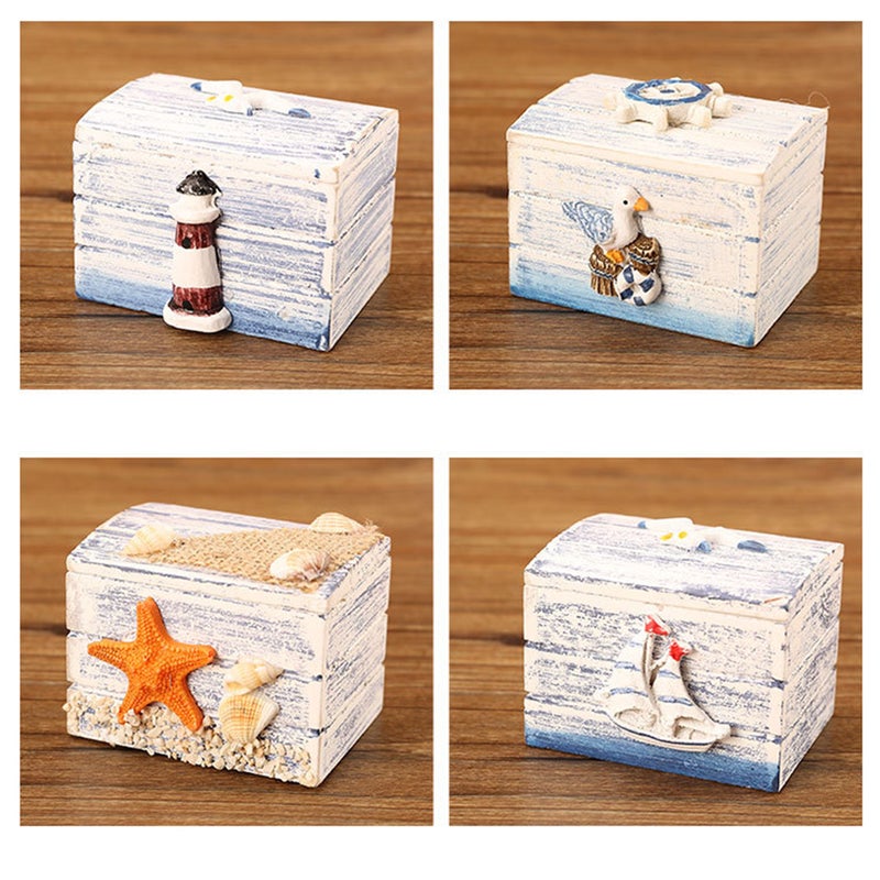 Mediterranean Wooden Storage Box Treasure Storage Nautical Decoraiton Desktop Wooden Box Jewelry Sundries Case Organizer Gift Box Candy Box (Sea Star Pattern) - Image 3