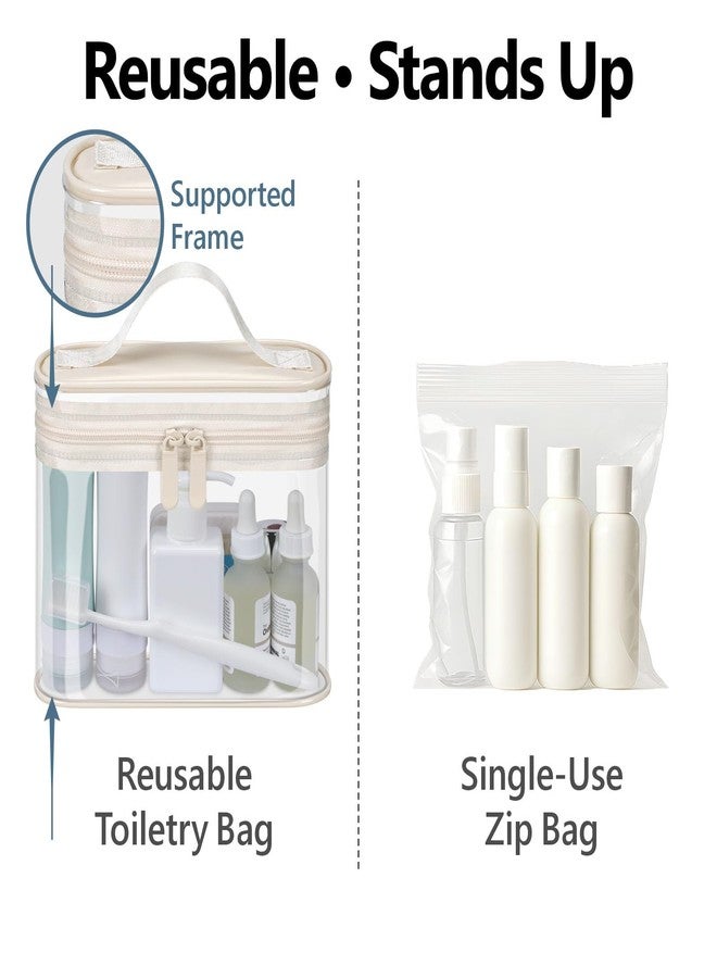 PACKISM Clear Toiletry Bag 2 Pack - TSA Approved Medium & Large Makeup Bag for Checked Luggage, Clear Travel Bag with Handle, Dual Metal Zippers, 180° Wide Opening Travel Organizer, Beige - Image 5