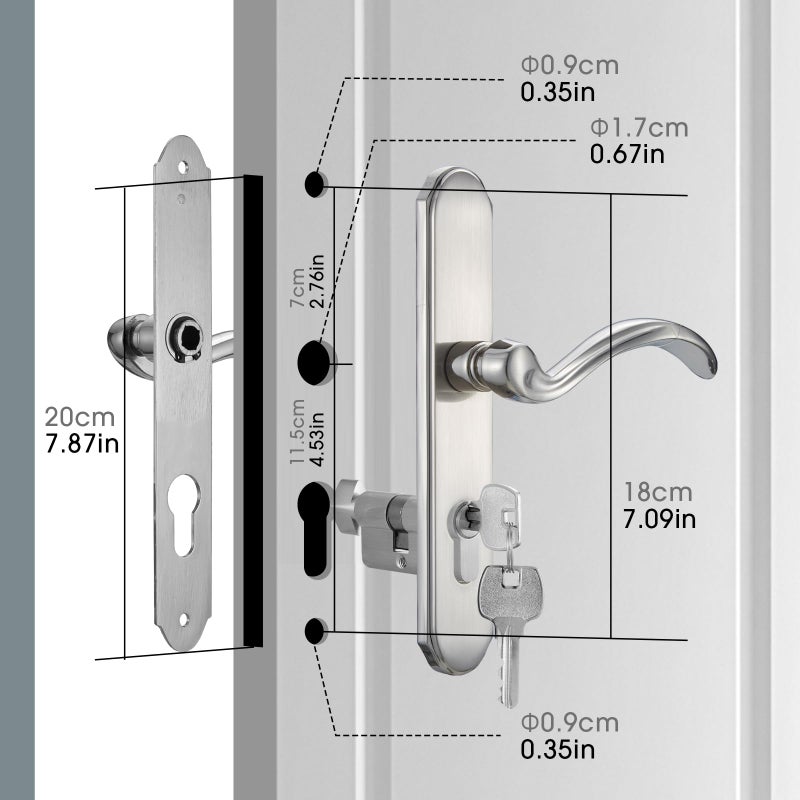 HauSun Storm Door Handle Set Replacement Kit with 2 Point Mortise Lock and Key,Security Door Keyed Lever Handle Fits for Pella or Larson Storm Door (Brushed Nickel) - Image 4