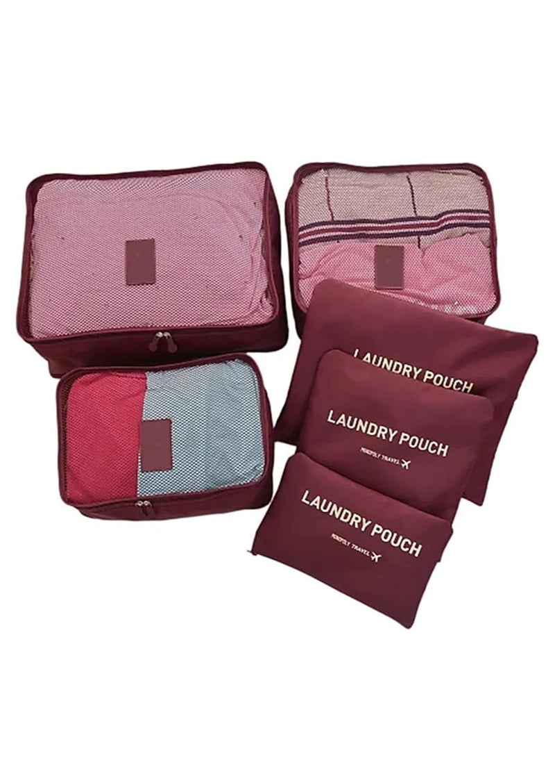 6 Pcs/2 Set total of 12 PCS Travel Storage Bag Set Multi-functional Clothing Sorting Packages Travel Packing Organizor Luggage Organizer Pouch (winered 12PCS)