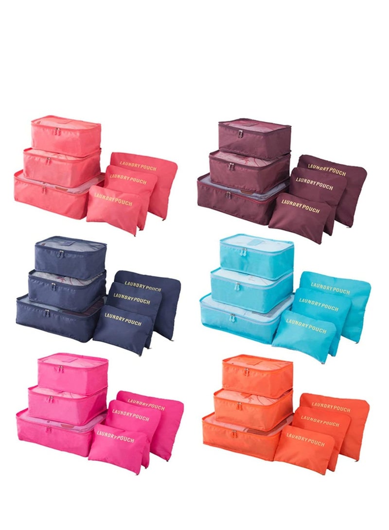 6 Pcs/2 Set total of 12 PCS Travel Storage Bag Set Multi-functional Clothing Sorting Packages Travel Packing Organizor Luggage Organizer Pouch (winered 12PCS)