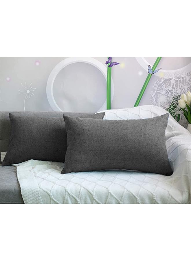 Zaboon 2 Pieces Linen Decorative Cushion Set Solid Design 50X30 Cm Dark Grey - Image 1