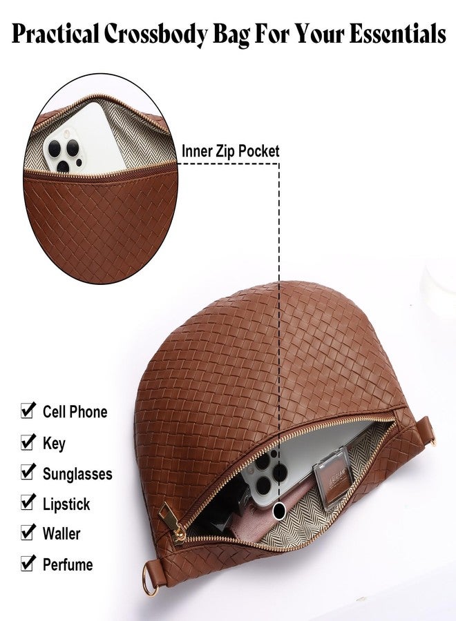 Dealkion Woven Crossbody Bags for Women Leather Belt Bum Sling Purse Fanny Waist Pack Chest Shoulder Bag for Women, Dark Brown, 12''x8''x4'' - Image 5