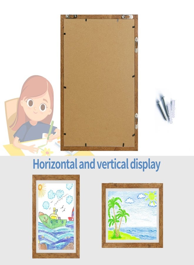 iRahmen Kids Art Frames 9x12 Set of 2 - Front Opening Childrens Picture Frame Changeable, Wood Artwork Display Storage for Wall Mount, Magnetic Door Holds 50 Art Pieces for Drawings, 3D Picture, Crafts, Portfolio, Brown - Image 3
