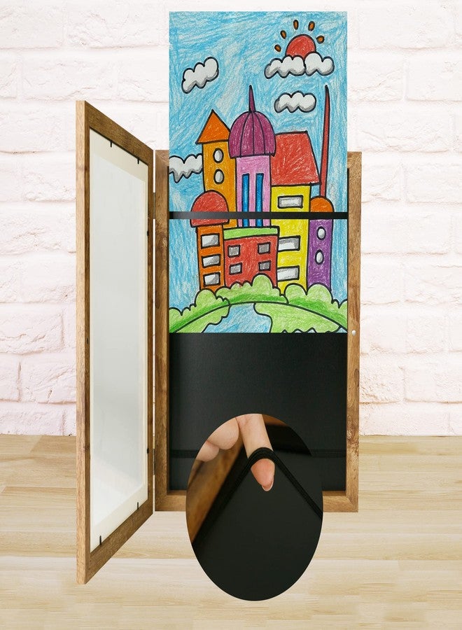 iRahmen Kids Art Frames 9x12 Set of 2 - Front Opening Childrens Picture Frame Changeable, Wood Artwork Display Storage for Wall Mount, Magnetic Door Holds 50 Art Pieces for Drawings, 3D Picture, Crafts, Portfolio, Brown - Image 2