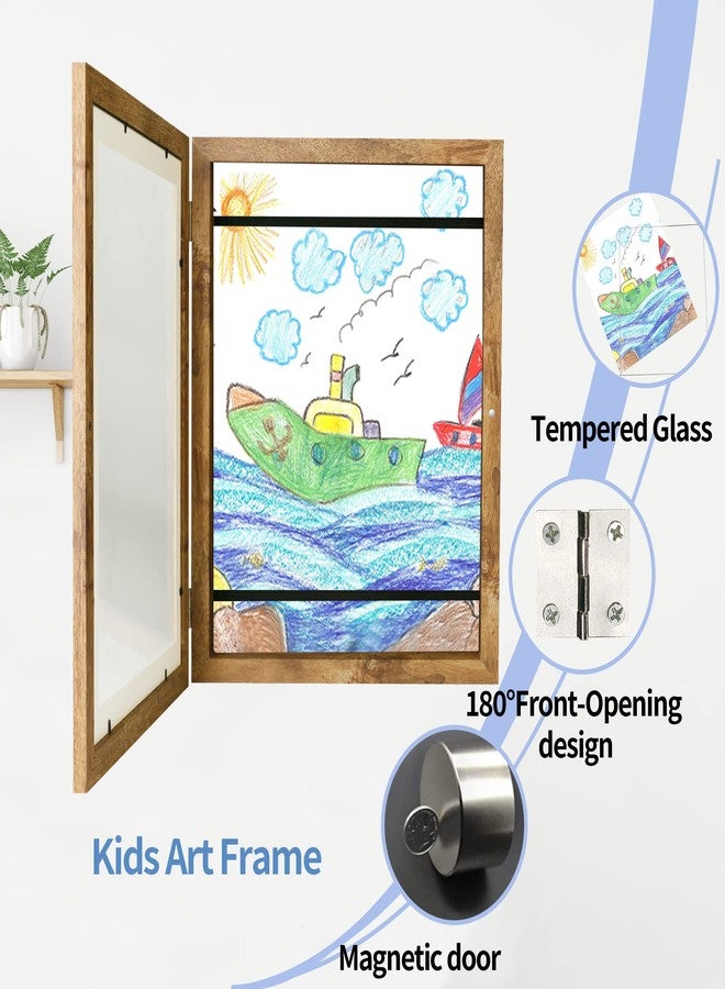 iRahmen Kids Art Frames 9x12 Set of 2 - Front Opening Childrens Picture Frame Changeable, Wood Artwork Display Storage for Wall Mount, Magnetic Door Holds 50 Art Pieces for Drawings, 3D Picture, Crafts, Portfolio, Brown - Image 4