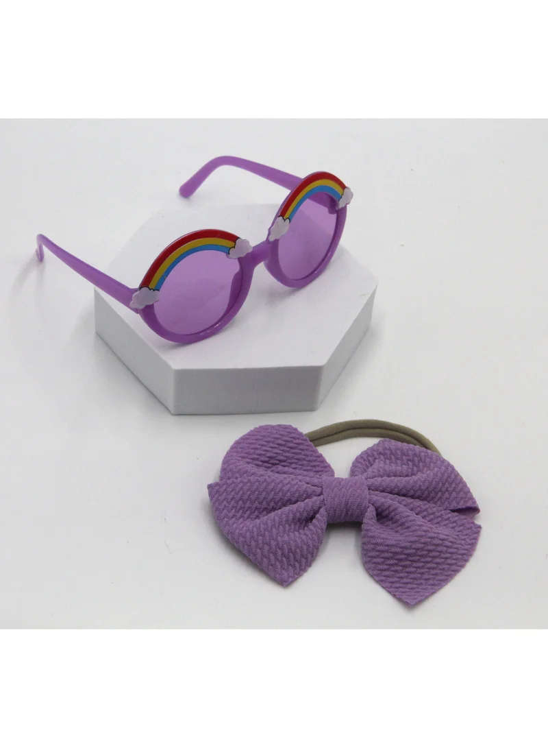 D'Daniela Anaya Rainbow Glasses and Bow Barrette Ponytail Set For Babies and Girls - Purple