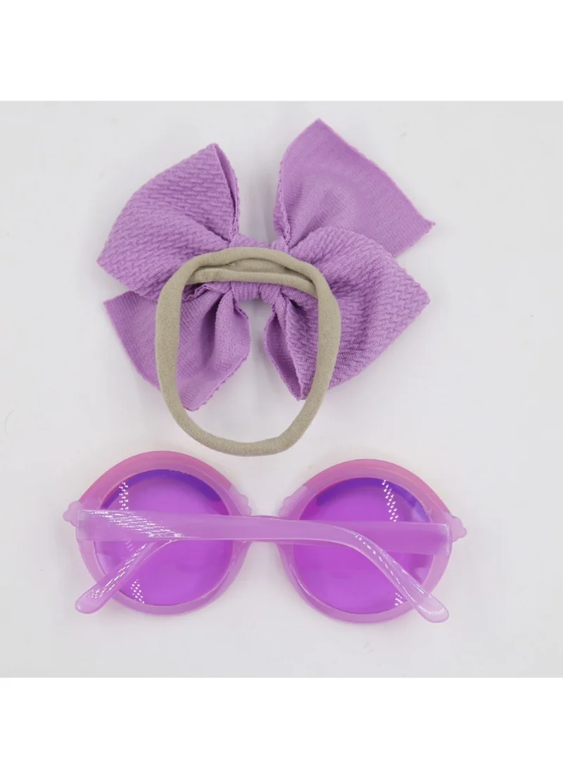 D'Daniela Anaya Rainbow Glasses and Bow Barrette Ponytail Set For Babies and Girls - Purple