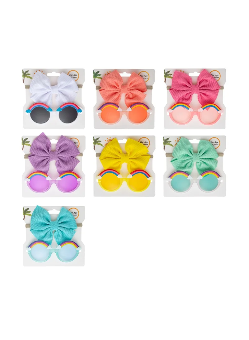 D'Daniela Anaya Rainbow Glasses and Bow Barrette Ponytail Set For Babies and Girls - Purple