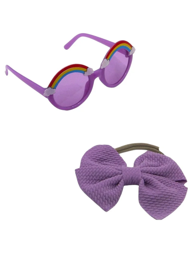 دىدانيالا Anaya Rainbow Glasses and Bow Barrette Ponytail Set For Babies and Girls - Purple