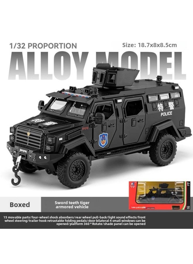 Saber-toothed Tiger Alloy Armored Police Car Toy Boy Simulation Children Off-road Car Model Peacekeeping Explosion-proof Special Police Car-Color:1/32 Sword Teeth Tiger Armored Vehicle  - Image 1