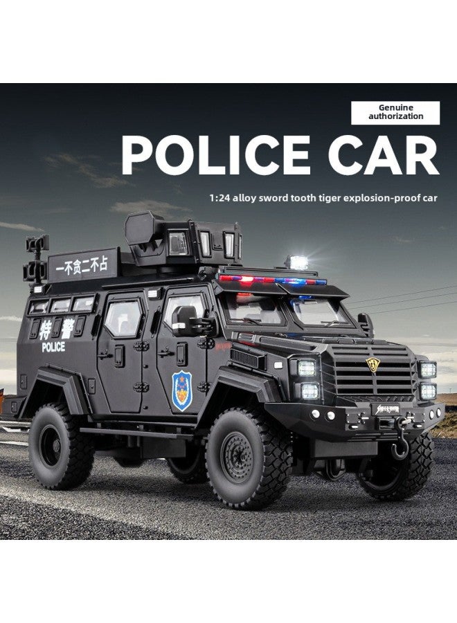 Saber-toothed Tiger Alloy Armored Police Car Toy Boy Simulation Children Off-road Car Model Peacekeeping Explosion-proof Special Police Car-Color:1/32 Sword Teeth Tiger Armored Vehicle  - Image 2