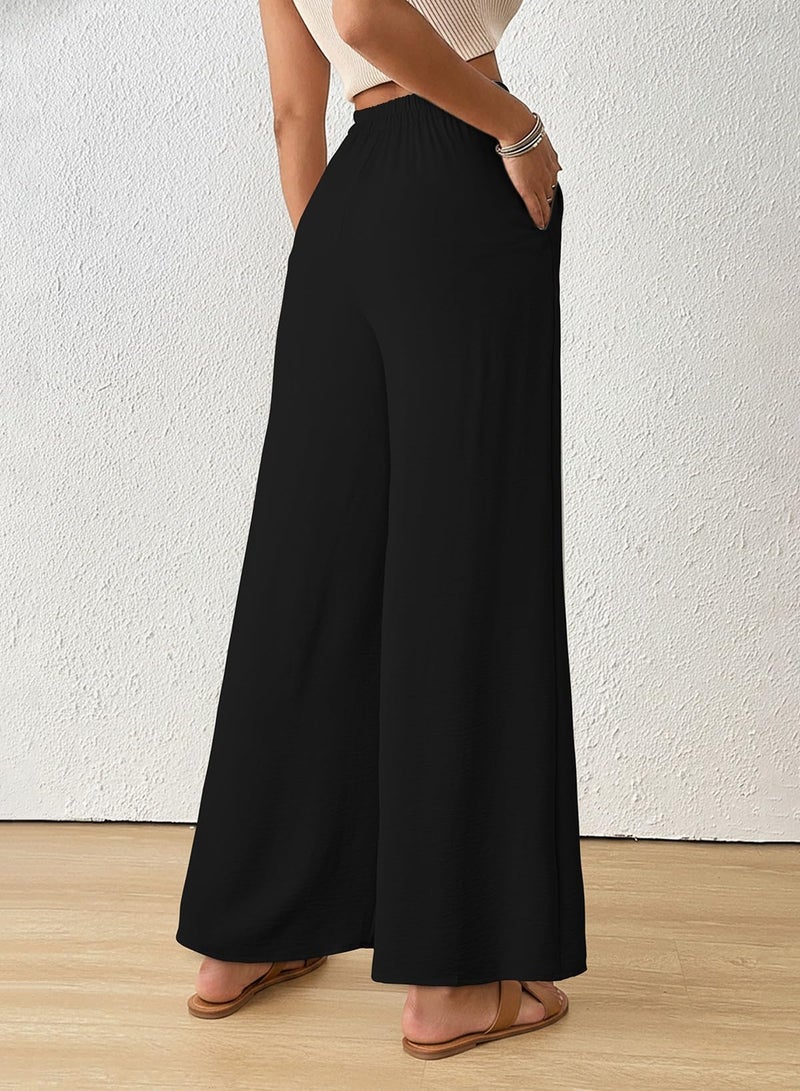 EVALESS Wide Leg Pants Woman Summer High Waisted Loose Trouses Beach Vacation Clothes Black M - Image 2