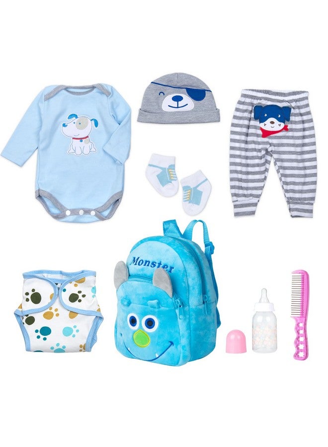 Pedolltree 8 Pcs Reborn Baby Boy Doll Clothes Accessories Blue Puppy Set With Backpack Diaper For 17-22 Inch Reborn Doll Newborn Baby Boy - Image 1