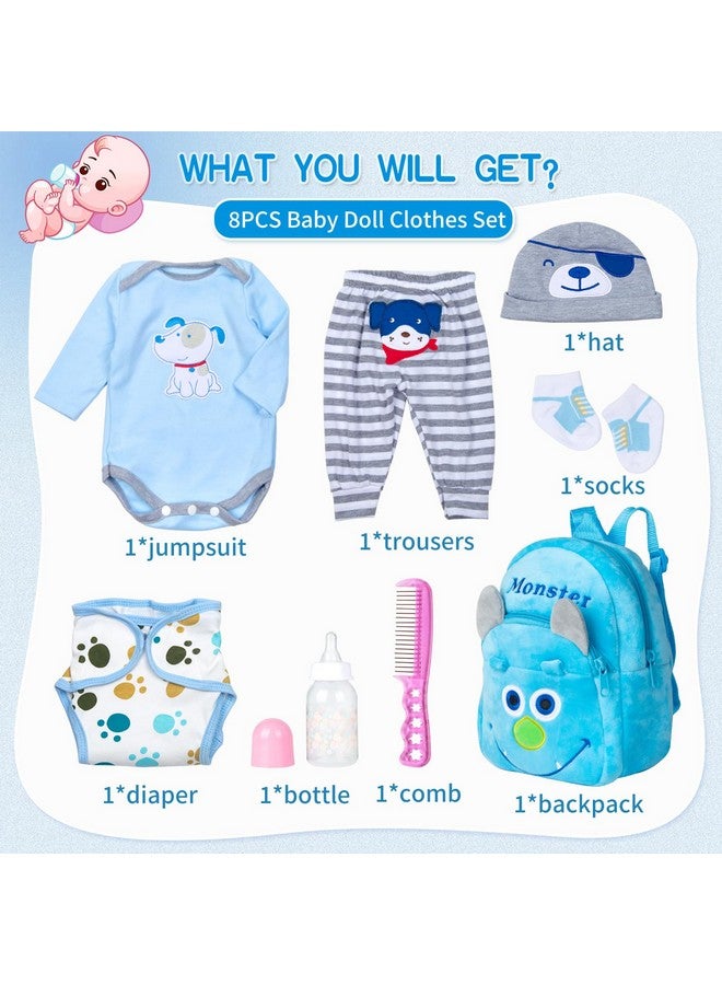 Pedolltree 8 Pcs Reborn Baby Boy Doll Clothes Accessories Blue Puppy Set With Backpack Diaper For 17-22 Inch Reborn Doll Newborn Baby Boy - Image 2