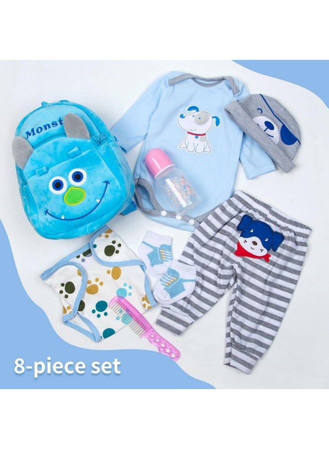 Pedolltree 8 Pcs Reborn Baby Boy Doll Clothes Accessories Blue Puppy Set With Backpack Diaper For 17-22 Inch Reborn Doll Newborn Baby Boy - Image 4