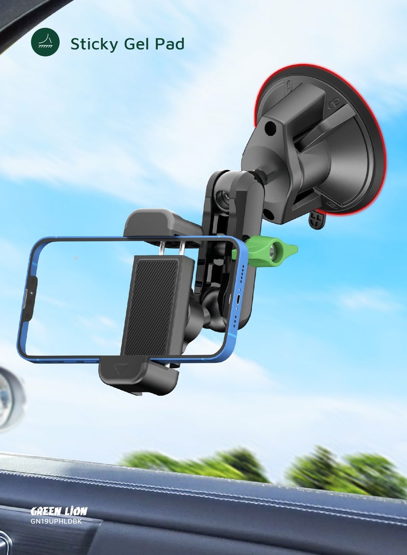 GREEN LION Universal Phone Holder GX-19 / Dashboard / Windshield / Window / Secure Grip / Durable Aluminum / Wide Compatibility / 360° Rotation / Car Phone Mount - Black - Image 5