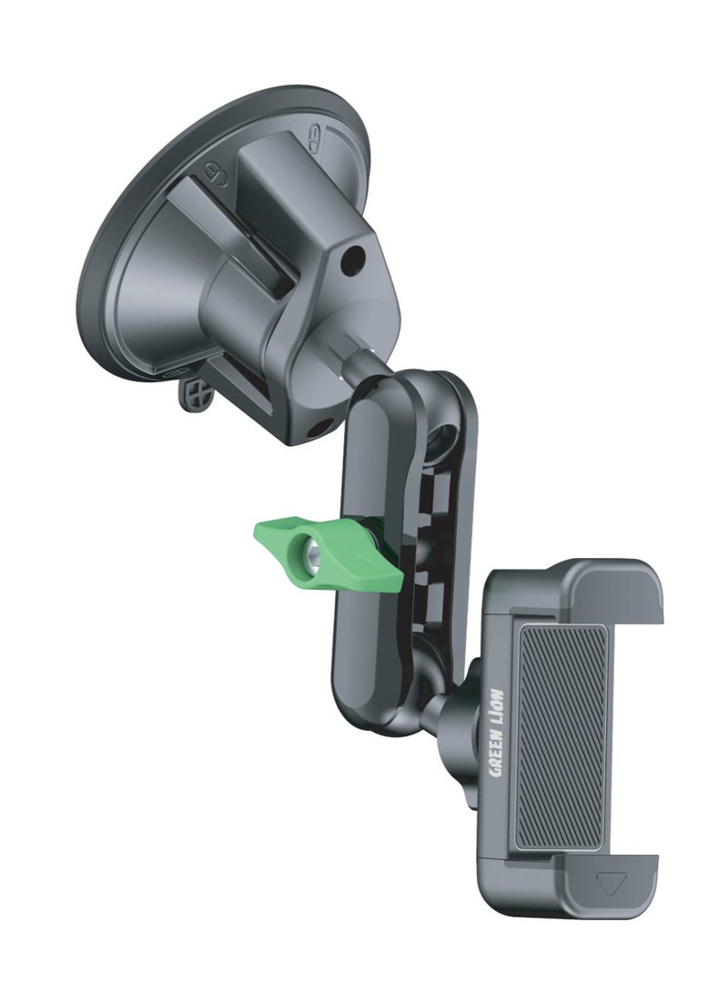 GREEN LION Universal Phone Holder GX-19 / Dashboard / Windshield / Window / Secure Grip / Durable Aluminum / Wide Compatibility / 360° Rotation / Car Phone Mount - Black - Image 1