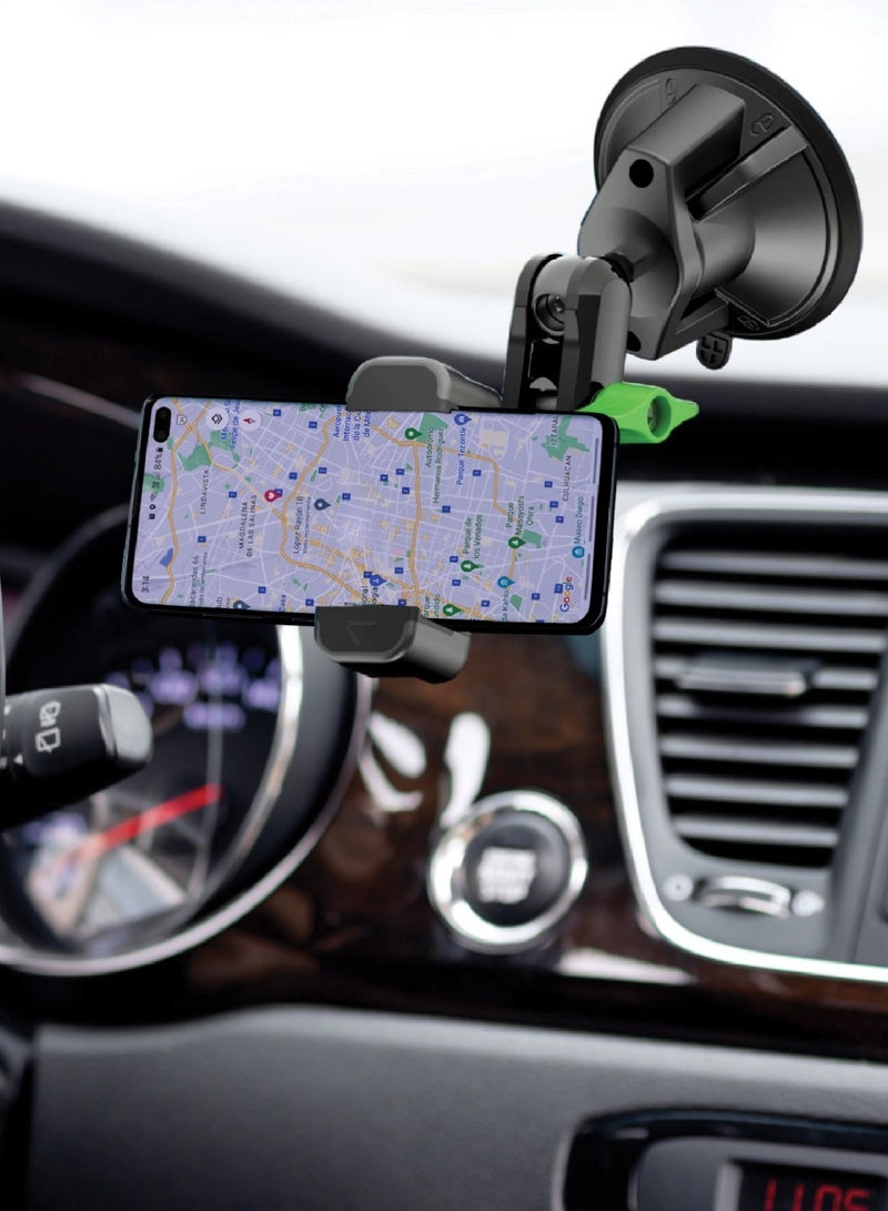 GREEN LION Universal Phone Holder GX-19 / Dashboard / Windshield / Window / Secure Grip / Durable Aluminum / Wide Compatibility / 360° Rotation / Car Phone Mount - Black - Image 3