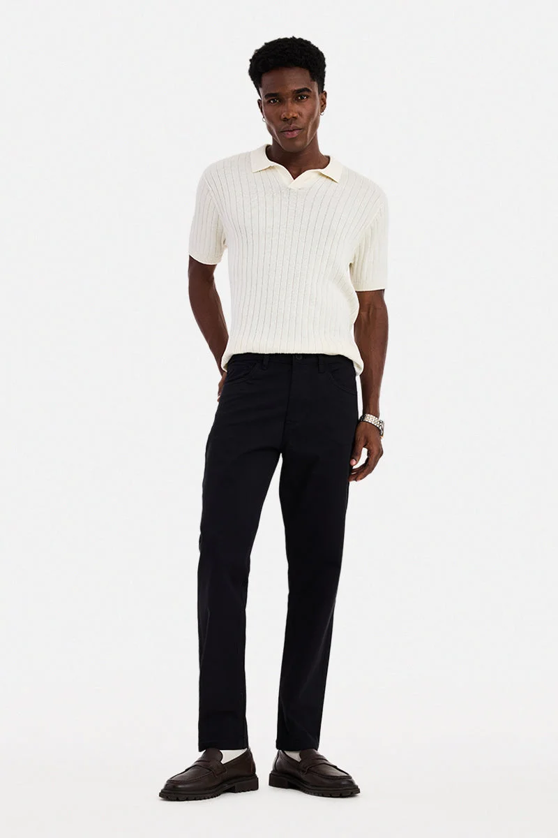SNITCH  Black Solid Slim Fit Chinos for Men | Best Price UAE