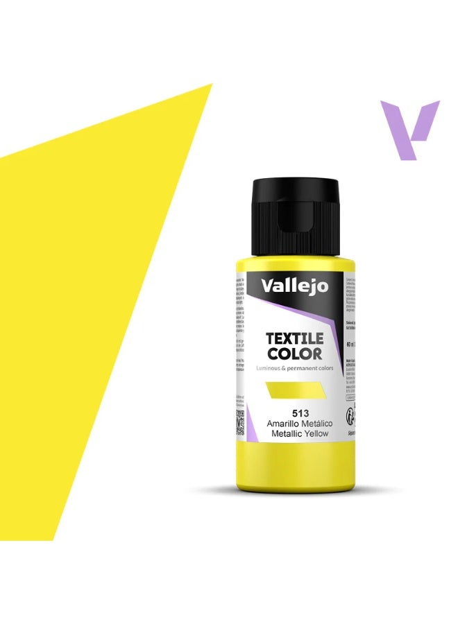 Vallejo Textile Fabric Paint Yellow Metal 513 – 60ml Bottle Metallic Permanent Finish