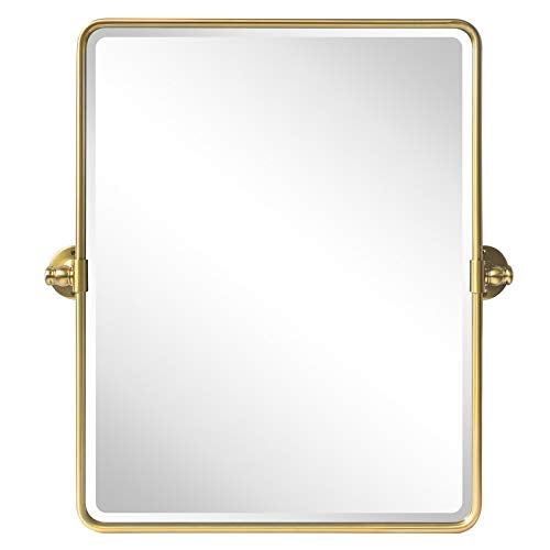TEHOME 20 x 24 inch Farmhouse Gold Metal Framed Pivot Rectangle Bathroom Mirror Rounded Rectangluar Tilting Beveled Vanity Mirrors for Wall - Image 2