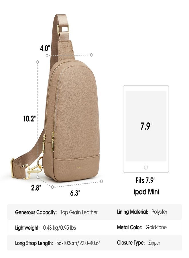 Kattee Leather Sling Bag for Women Multi compartment Crossbody bag Soft Chest Bag Fanny Packs Waist Bag (Apricot) - Image 3