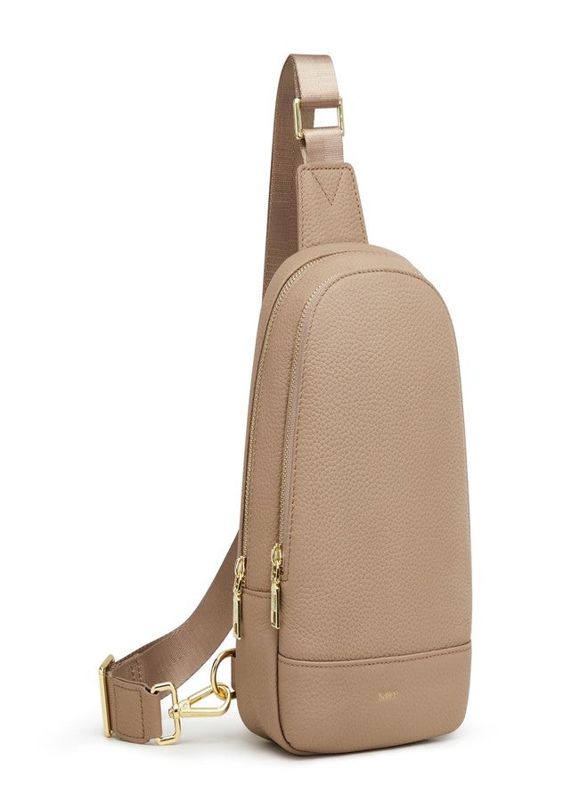 Kattee Leather Sling Bag for Women Multi compartment Crossbody bag Soft Chest Bag Fanny Packs Waist Bag (Apricot) - Image 1
