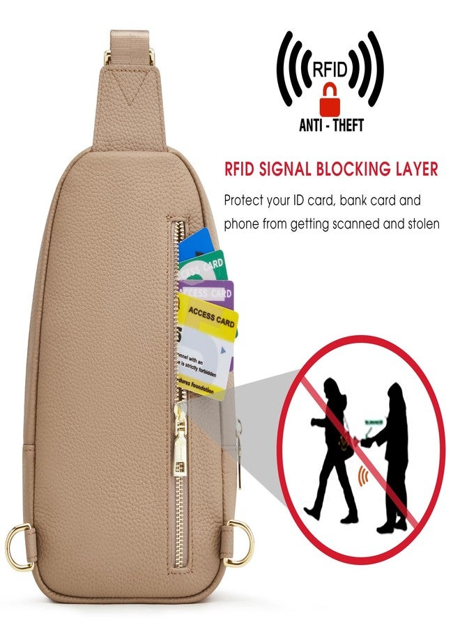Kattee Leather Sling Bag for Women Multi compartment Crossbody bag Soft Chest Bag Fanny Packs Waist Bag (Apricot) - Image 5