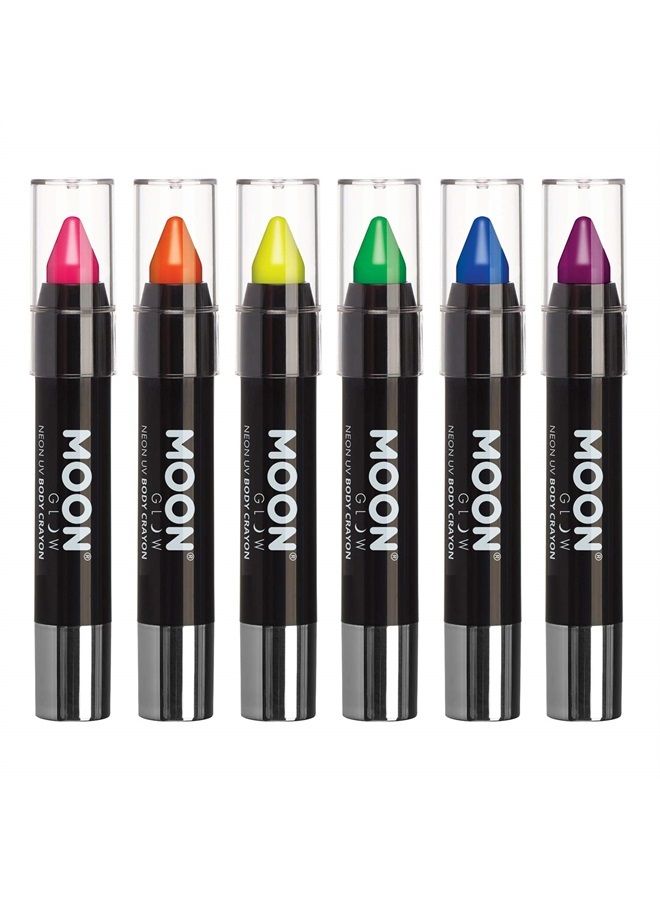 Moon Glow Blacklight Neon Face Paint Stick/Body Crayon makeup for the Face & Body - Intense set of 6 colours - Glows brightly under blacklights - Image 1