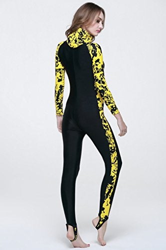 Micosuza One-Piece Rash Guard Swim Surfing Suit Swimsuit for Women Long Sleeve Yellow and Black - Image 4