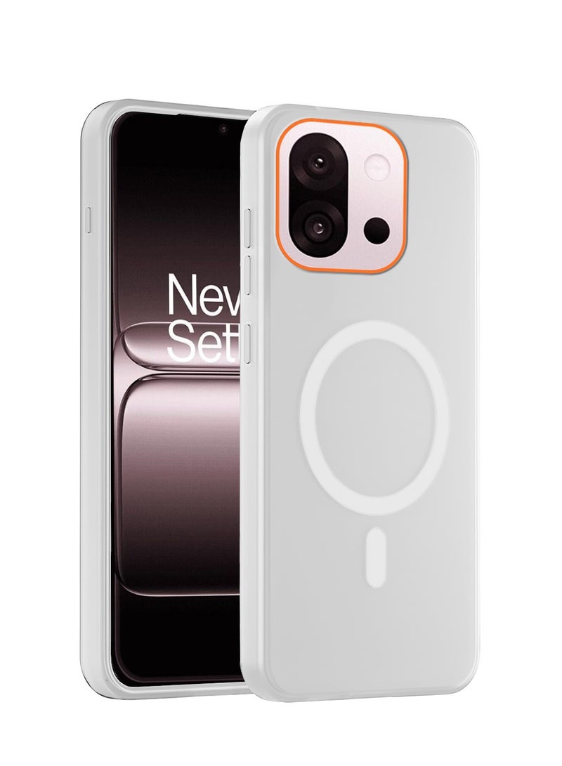 Wtech OnePlus 13T 5G 2025 Hybrid Translucent Magsafe with Magnetic Charging Raised Camera Lips Elegant Look Case Cover (MCMPMN) - White - Image 1