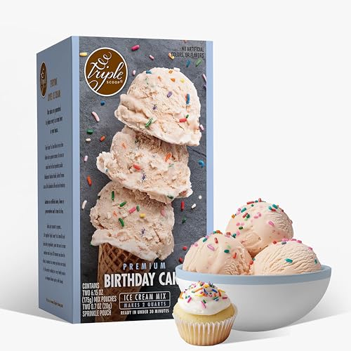Triple Scoop خليط آيس كريم كعكة عيد الميلاد الفاخر ثلاثي الملعقة لصانعة الآيس كريم سهل ولذيذ من مزيج الذواقة إلى الصانع في 5 دقائق يصنع 2 كوارت كريمي مصنوع في الولايات المتحدة 1 عبوة كعكة عيد الميلاد - Image 1