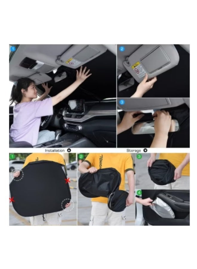 virenia Foldable Car Windshield Sunshade – Reflective Front Window Cover with Storage Pouch – Blocks UV Rays & Sun Heat – Keeps Vehicle Cooler – 145cm x 80cm - Image 5
