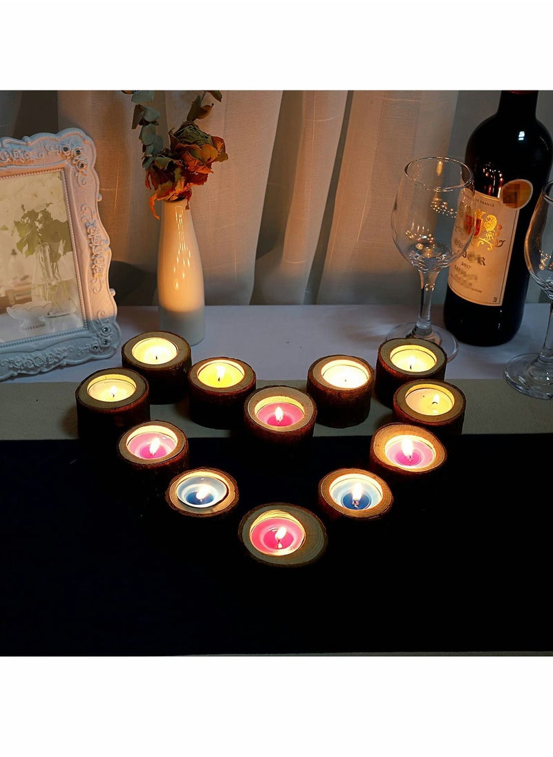 KASTWAVE - Wooden Candle Holders Votive Candle Holders, Rustic Wooden Pillar Candle Stands Vintage Wooden Tealight Holders Set Candle Centerpieces for Dining Table Wedding Party 12 Set - Image 1