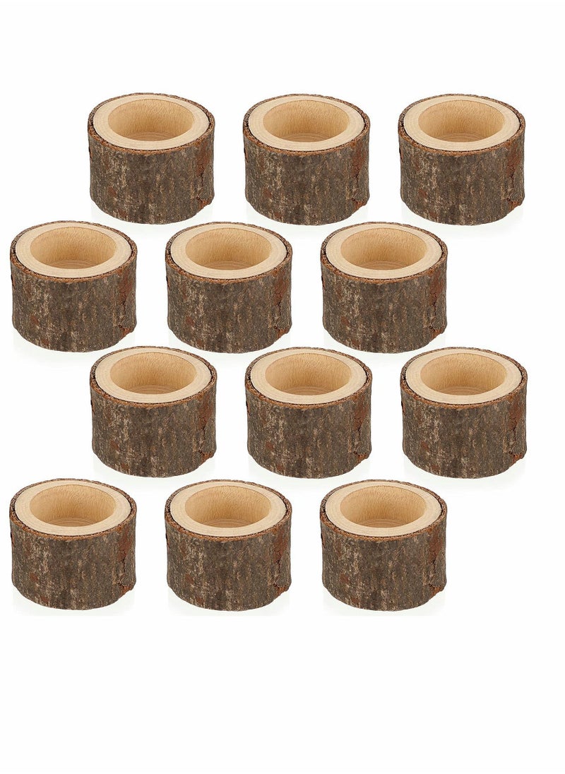 KASTWAVE - Wooden Candle Holders Votive Candle Holders, Rustic Wooden Pillar Candle Stands Vintage Wooden Tealight Holders Set Candle Centerpieces for Dining Table Wedding Party 12 Set - Image 1
