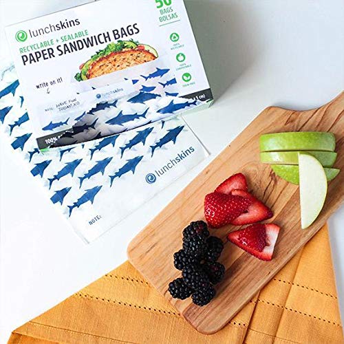 Lunchskins Recyclable & Sealable Paper Sandwich Bags – 50 Count | Shark Design | Eco-Friendly Grease-Resistant Glassine Snack Bags with Self-Adhesive Closure for Freshness - Image 5
