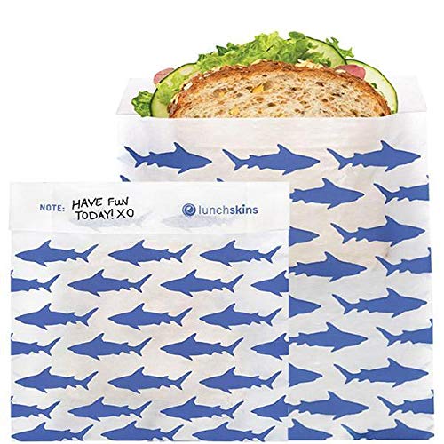 Lunchskins Recyclable & Sealable Paper Sandwich Bags – 50 Count | Shark Design | Eco-Friendly Grease-Resistant Glassine Snack Bags with Self-Adhesive Closure for Freshness - Image 2