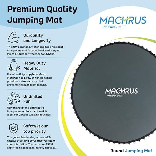 Upper Bounce حصيرة استبدال ترامبولين ماخرس العلوية 7.5 قدم 8 قدم 10 قدم 11 قدم 12 قدم 13 قدم 14 قدم 15 قدم 16 قدم مع حلقات V - مقاومة للأشعة فوق البنفسجية والماء (80 حلقة V لنوابض 5.5 بوصة، 14 قدم) - Image 3