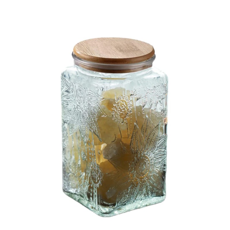 ANSQU Coffee Canister with Lid, 34oz Glass Food Storage Containers, Airtight Coffee Grounds Container for Kitchen Counter, Pantry Candy, Tea, Sugar (Square, Sunflower) - Image 1