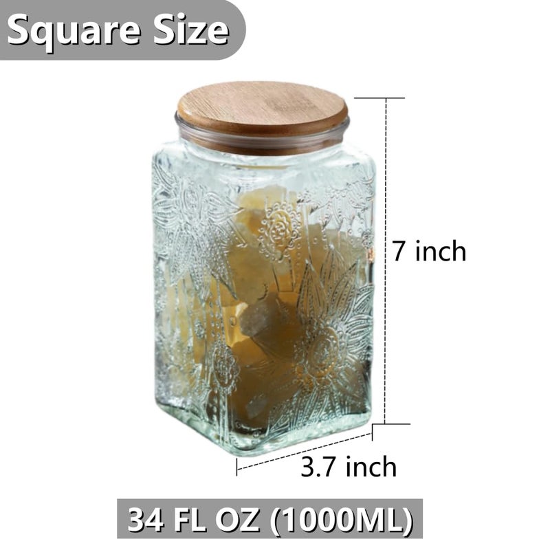 ANSQU Coffee Canister with Lid, 34oz Glass Food Storage Containers, Airtight Coffee Grounds Container for Kitchen Counter, Pantry Candy, Tea, Sugar (Square, Sunflower) - Image 2